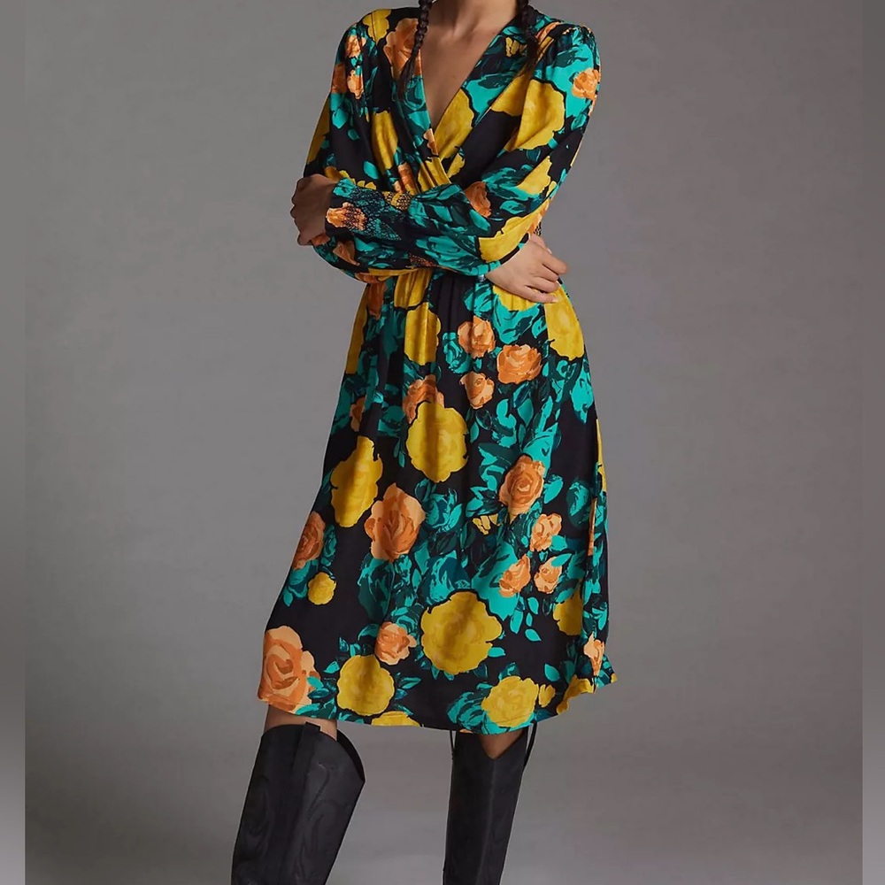 NWT Plenty by Tracy Reese Black Floral Midi Dress Size Medium